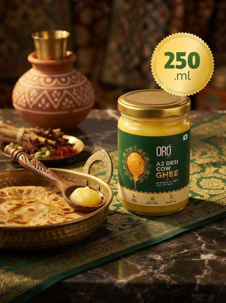 A2 Desi Cow Ghee 250ml | Traditional Bilona-Churned | FSSAI Compliant, Lab Tested | Pure & Natural | Glass Jar