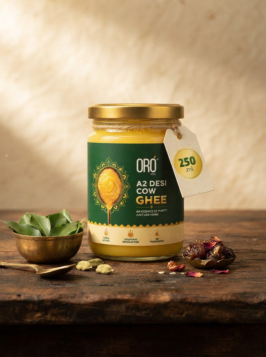 A2 Desi Cow Ghee 250ml | Traditional Bilona-Churned | FSSAI Compliant, Lab Tested | Pure & Natural | Glass Jar