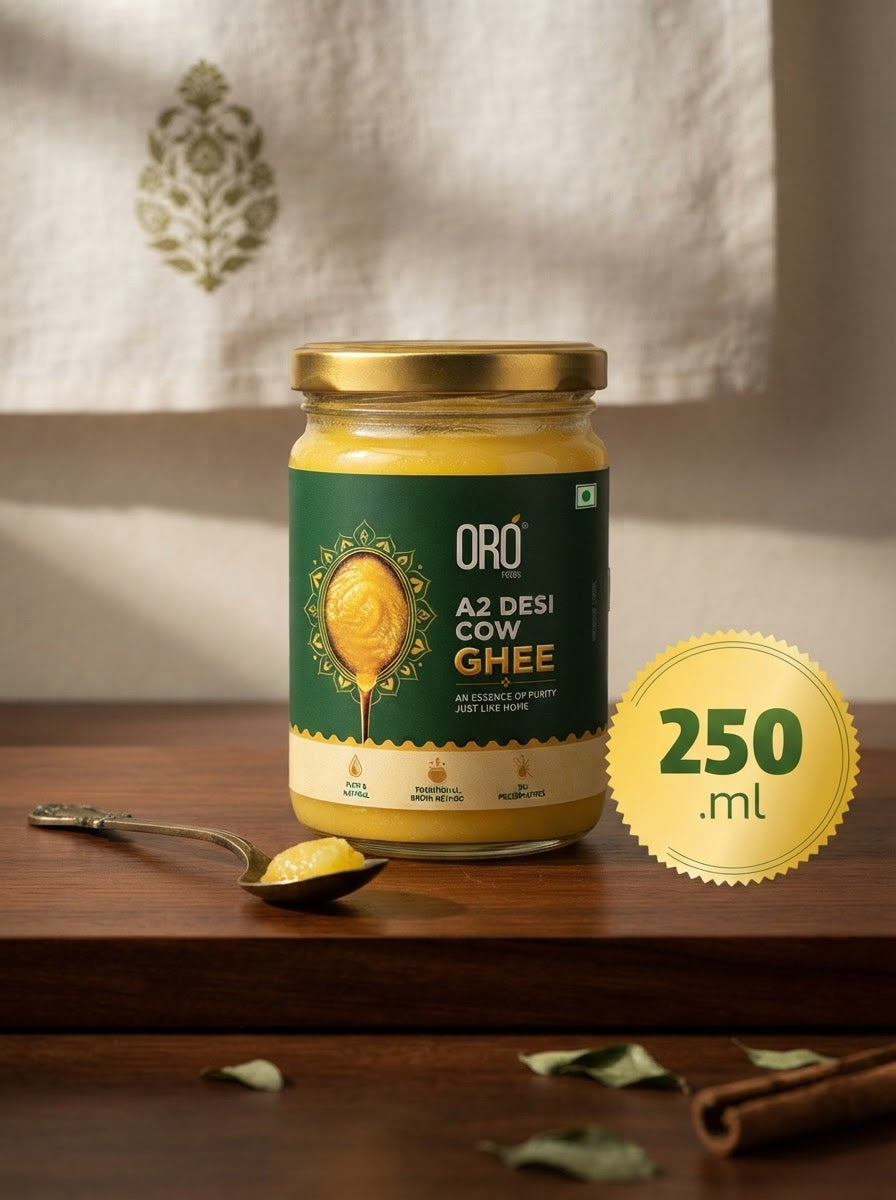A2 Desi Cow Ghee 250ml | Traditional Bilona-Churned | FSSAI Compliant, Lab Tested | Pure & Natural | Glass Jar
